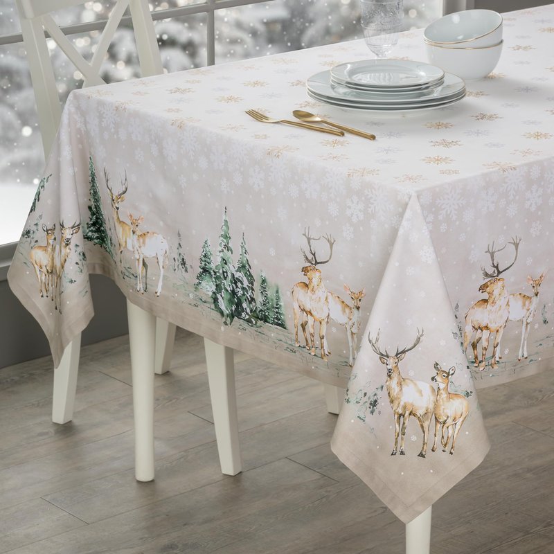 Maison d' Hermine Table Cloth Rectangle Table 100% Cotton 70 x 90 Inches Fall Tablecloth Reusable Everyday Use for Thanksgiving Christmas Decorations Dining Farmhouse Party (Deer in The Woods)