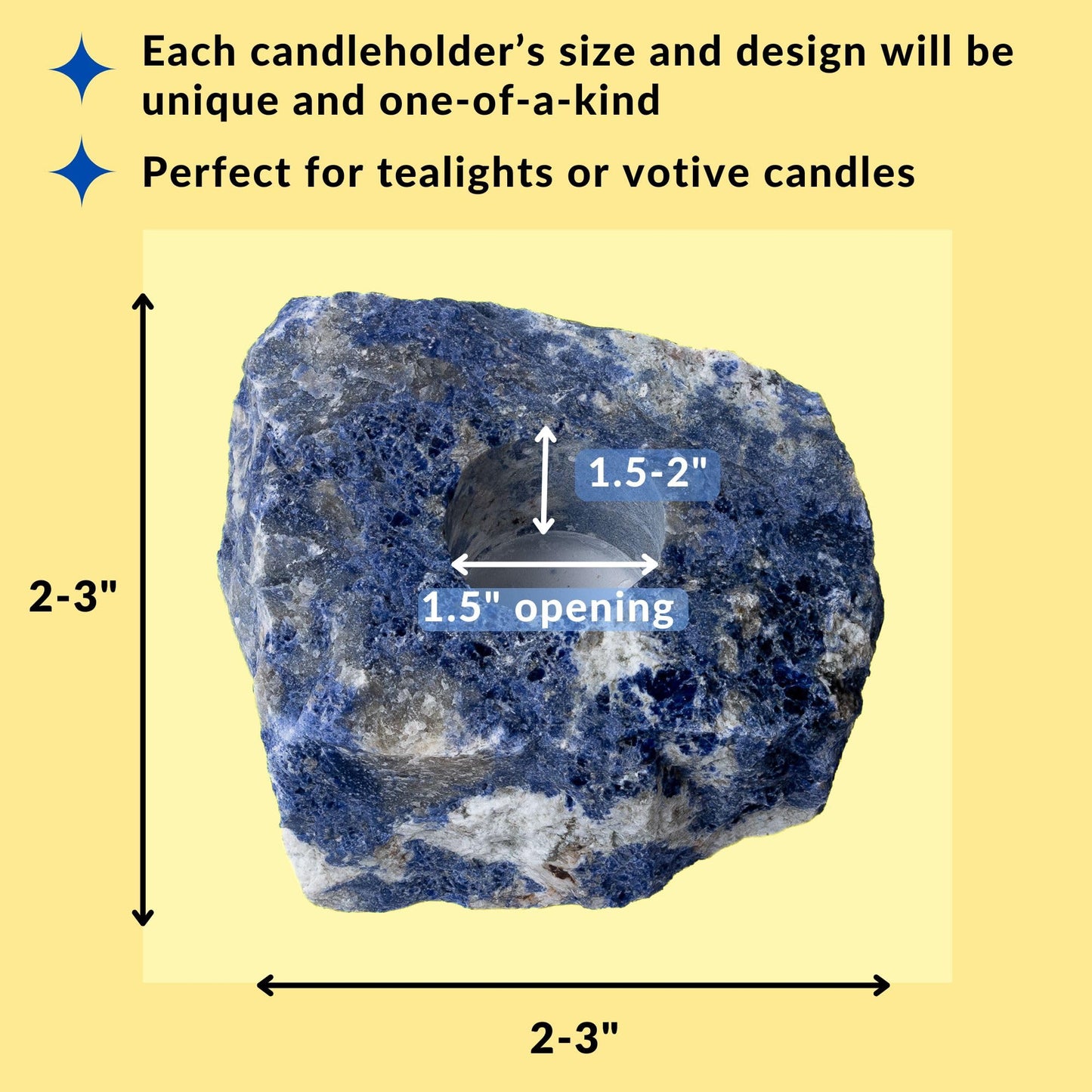Nature’s Decorations Sodalite Votive Tealight Holder - Blue Candle Holder for Side Tables, Countertops, Living Room, & Gifting - Rectangle Sodalite Candleholder (3” x 3” x 1.5”)