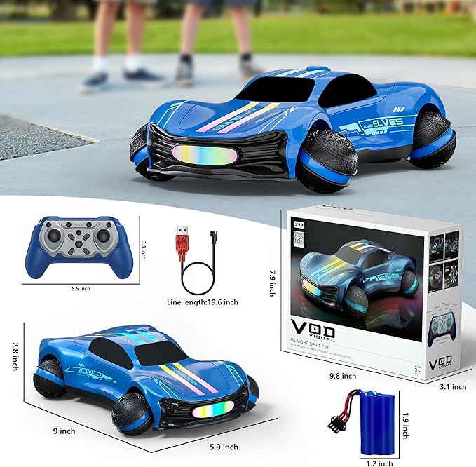 Remote Control Car for Kids RC Stunt Car with Drift Wheels 360° Spins & Flips 2.4GHz Rechargeable Toy Car with LED Lights Indoor Outdoor Gift for Boys Girls Ages 6-12