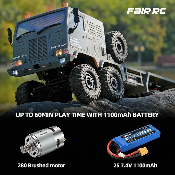 1/18 CR18P Terranaut 8x8 RC Crawler 8WD Rock Truck with Active-AWS All-Wheel Steering 2-Speed Transmission Remote Winch & Portal Axles Metal Gears Off-Road RC Car for Adults Collectors (Gray)