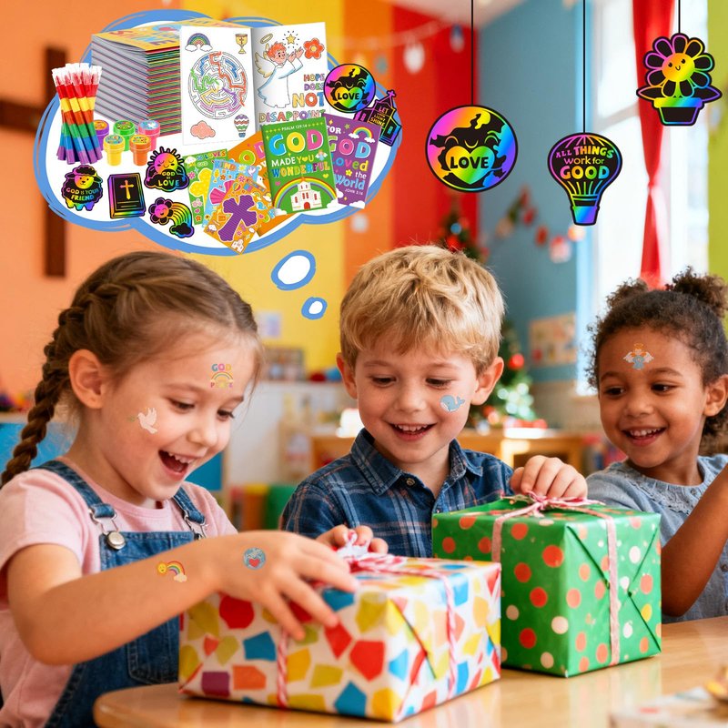 BenLouis Bible Party Favors Christian Inspirational Verses Coloring Set Gift Prizes Bulk for Kids Operation Christmas Child Sunday School Religious Activities Goodie Bag Stuffers(24set Verses)