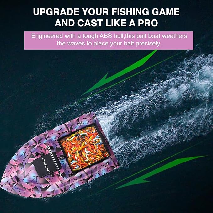 Bait Boat for FishingRC Bait Boat with 2.4GHz Remote Control 546yd Range Carries 4.4 lbs Bait Dual Brushless Motors & 3-Propeller System 4H Extended Runtime ABS Armor Low Battery Alarm