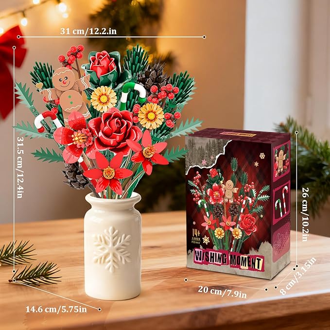 Christmas Flowers Bouquet Building Set Xmas Botanical Collection Compatible with Lego Flowers for Home Living Room Christmas Decor Xmas Gift for Grandkids & Teens 865 PCS
