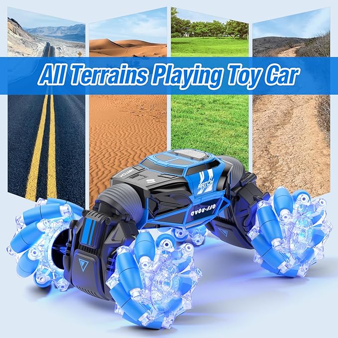 Gesture RC Car Gesture Sensing RC Stunt Car Toys with Lights & Dance for Kids 6-12 yr 2.4GHz 4WD Hand Remote Control with Lights Music Off-Road 360° Rotation Drift for Birthday Toy Gifts-(BLUE)