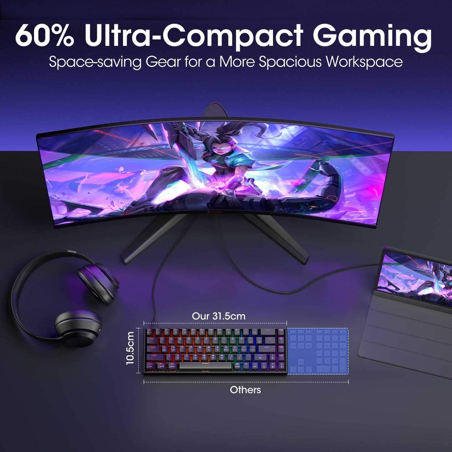 KOORUI 60% Mechanical Gaming Keyboard, Mixed Colors LED Backlit Ultra-Compact 68 Keys, Mini Wired Keyboard with Red Switch for Windows Laptop PC/Mac OS/Xbox