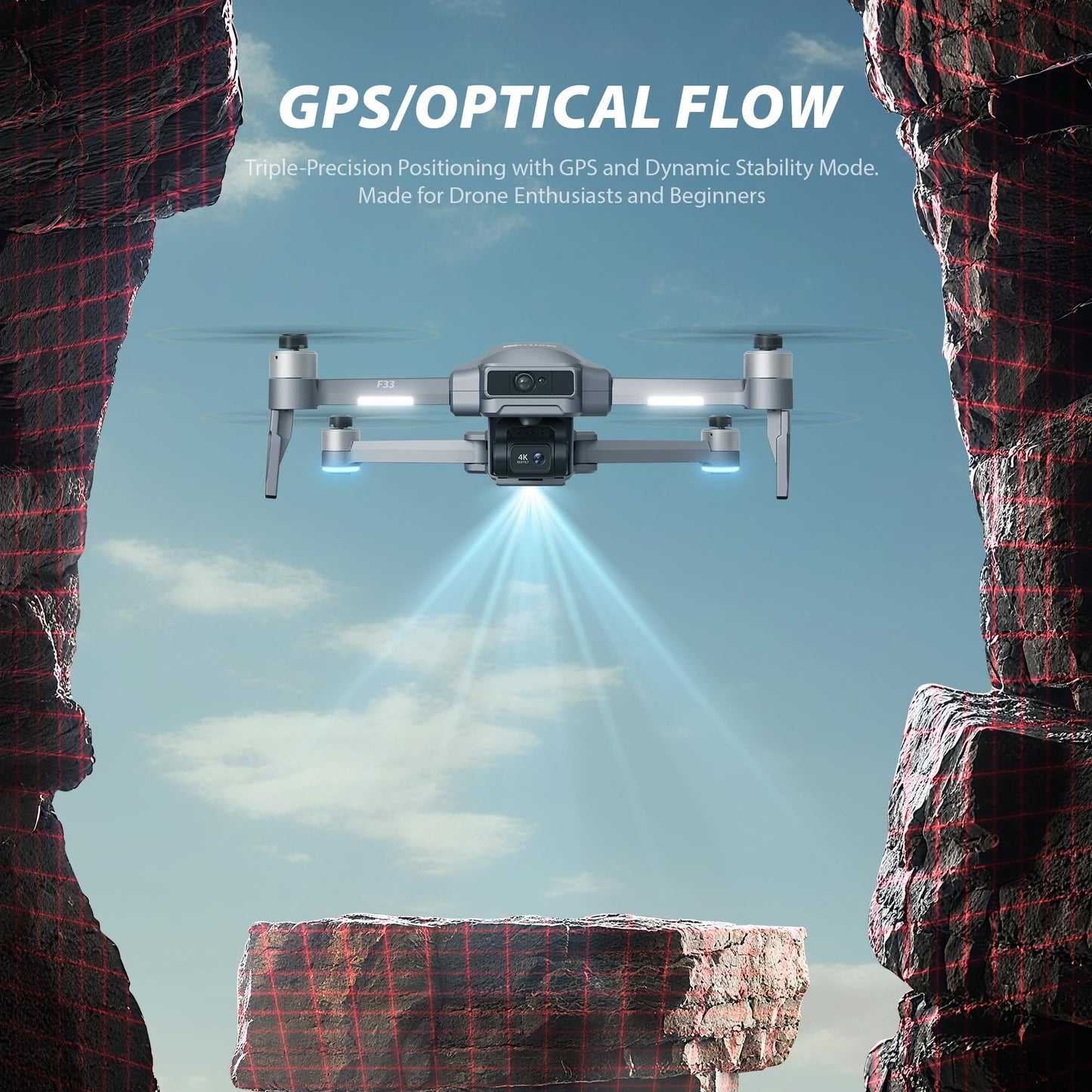 Contixo F33 Professional Drone - 4K/30FPS Camera, GPS & Optical Flow, 2-Axis Gimbal + EIS, 5.5" Touchscreen Remote, Obstacle Avoidance, 4-Mile FPV, 42-Min Flight, Hunting & Outdoor Tracking
