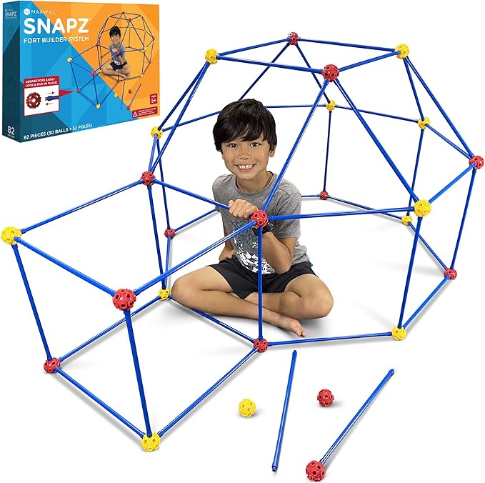 SNAPZ Ultimate Fort Builder Kit for Kids 8-12 - Sturdy Fort Building Kit for Kids 4-8 - Make & Build Ball & Stick Fort Set - Indoor STEM Tent Fort Making Toy
