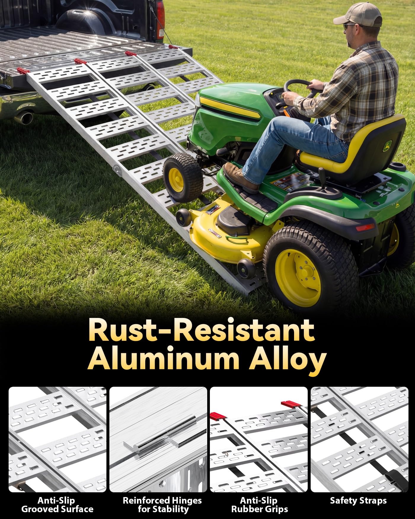 KOLOTOOL Tri-Fold Aluminum Loading Ramp for Pickup Trucks & Trailers, 1500 lbs Capacity Folding Ramp for Motorcycles, ATV, Lawn Mowers, Small Tractors & Golf Carts, 76''L × 50''W, Anti-slip Rust-proof