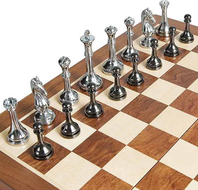 Metal Chess Set for Adults and Kids - 12 Inch Wooden Folding Chess Board and Metal Pieces Travel Portable Chess Set - Extra Queens & 2.5 King Ideal Gift for Chess Enthusiasts & Beginner