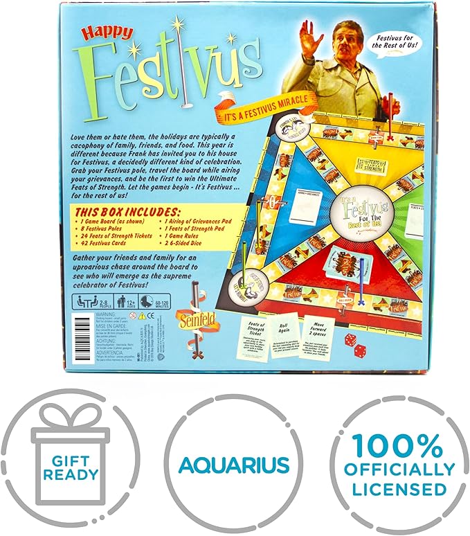 AQUARIUS Seinfeld Festivus Board Game - Seinfeld Themed Board Game - Fun Family Holiday Gift for Kids and Adults - Officially Licensed Seinfeld TV Show Merchandise & Collectibles