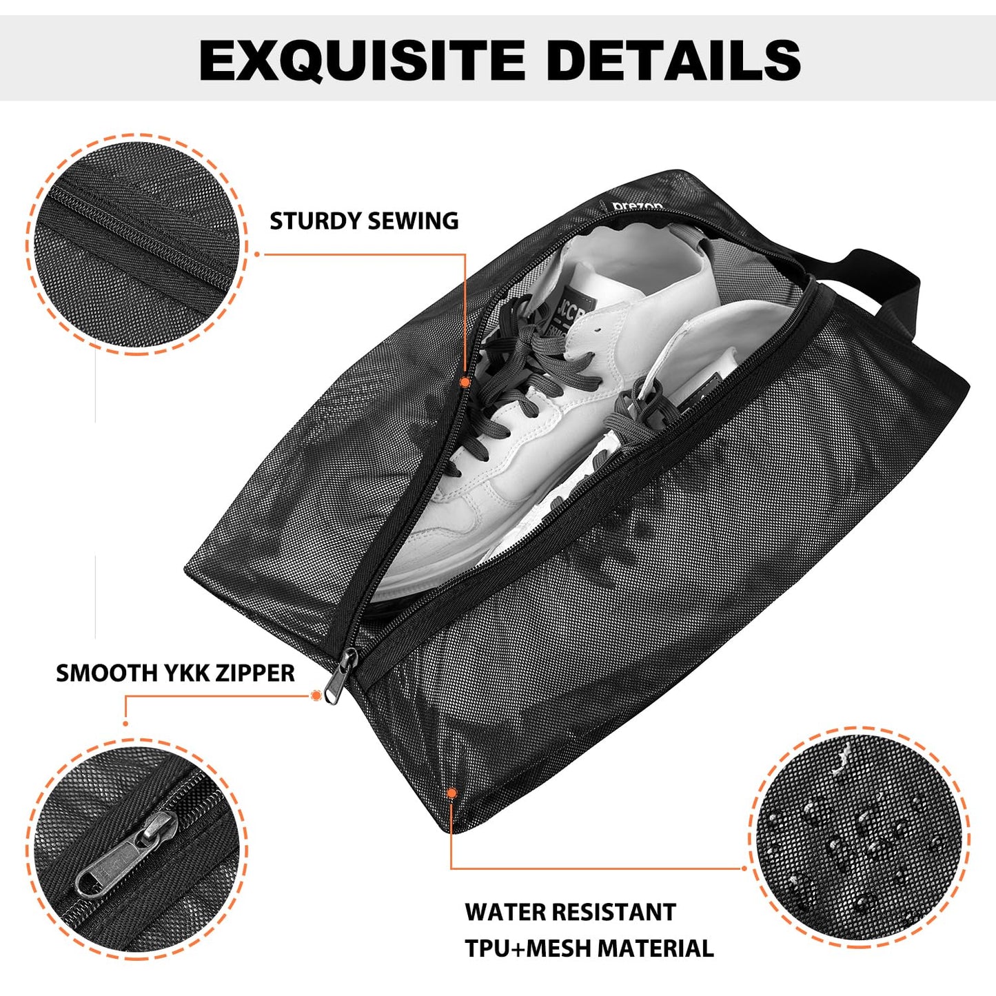 Prezon Travel Shoe Bags, Water Resistant TPU Mesh, Sturdy YKK Zipper, Shoes Storage Bag, Shoes Packing Organizer, Unisex Shoe Pouch for Travel or Home Storage