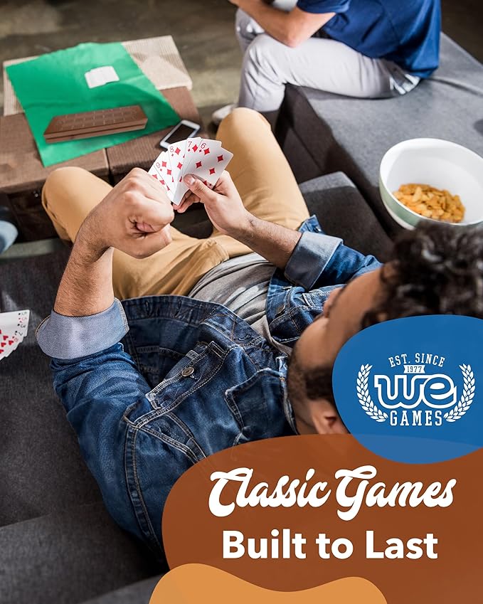 WE Games Cribbage Board with Pegs - Cribbage Set of Playing Cards & 9 Metal Pegs - Fun Family Game Night - Travel Cribbage Board Walnut Stained