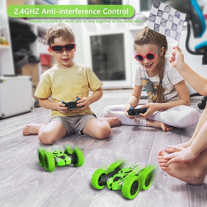 RC Stunt Car for Kids Ages 6–12 Double-Sided Remote Control Car with LED Lights 4WD Electric Toy Vehicle USB Rechargeable Perfect Birthday Holiday for Boys & Girls