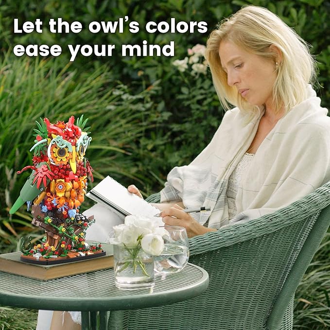 JOJO&Peach Flower Owl Animal Building Toys for Adults & Teens A Floral Bird Model Kit for The Home Decor & Office Display Botanical Collection Birthday Gift for Women Girls Aged 10+ (130