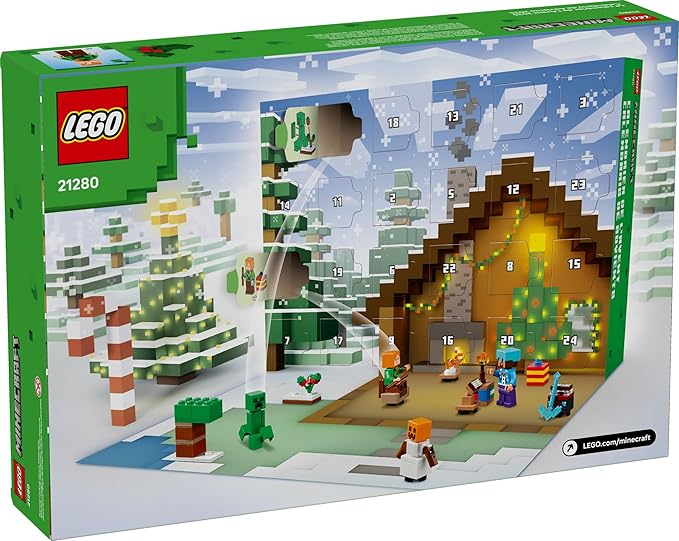 LEGO Minecraft Advent Calendar 2025 Building Toy - Kids Holiday Countdown Set for Boys & Girls Ages 7+ - 24 Buildable Surprises & 8 Minifigures for Gamers - Collectible Gift for Christmas - 2