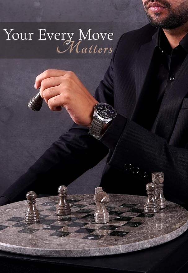 Marble Chess Set for Adults with Complementary Storage Box 15 Oceanic & Black Handmade Chess Board Game with 2 Extra Queens Unique Gift & Home Décor
