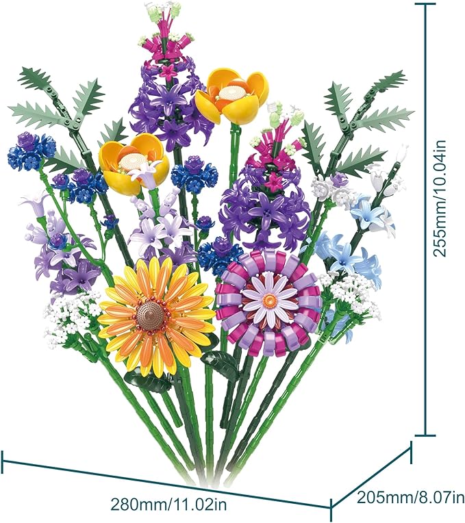 Artificial Botanical Flower Bouquet Building Blocks Set 1183Pcs DIY Wildflower & Tropical Flower Home Office Desk Decor Gift for 14+ Girls Women Teens Birthday Mother's Day Christmas Anniversar