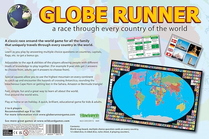Globe Runner – Educational Family Board Game for Both Kids and Adults That Races Around The World Through Every Country