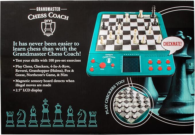 Electronic Chess Set for Kids & Adults- Grandmaster Game w Smart Computer Teaching Coach 100 Preset Lessons Beginner to Expert - 12 Modes 30 Skill Levels Why? Button + 8 Bonus Games Inc Checke
