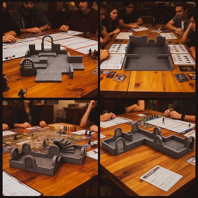 CZYY Magnetic Dungeon Tiles Set – 58 PCS Modular & Paintable Terrain Kit with Double-Sided Textured Floors Doors & Windows – Build 3D Battle Maps for DND Wargames & Tabletop RPGs (Basic