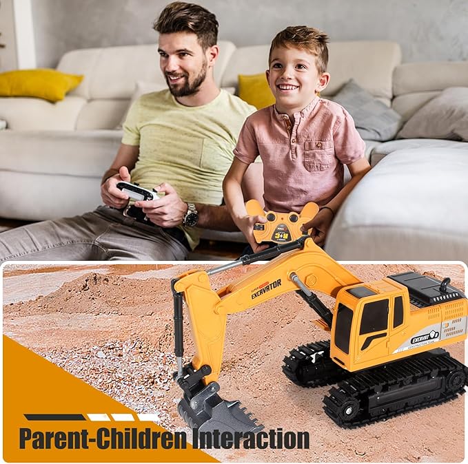 Remote Control Excavator Toys for Boys RC Excavator Toy for Boys 3 4 5 6 7 8 Year Old Kids Christmas Birthday GiftRC Digger Truck Construction Vehicles with Metal Shovel & Light