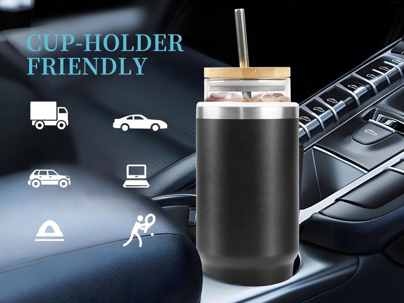 YJGS 30oz Glass Tumbler with Lid and Straw, Insulated Tumbler with Glass Insert, Iced Coffee Cup Reusable Water Bottle Travel Coffee Mug, Water Tumbler with Straw, Sweat Proof & BPA Free