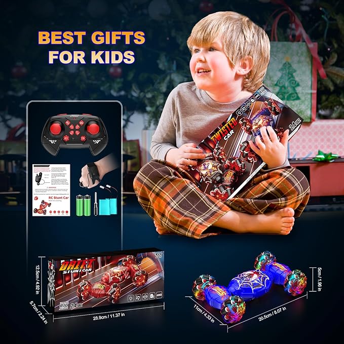 Remote Control Car Gesture Sensing RC Stunt Car 4WD Transform Off-Road Vehicle for 360° Rotation & Drift 2.4GHz Hand Controlled Twister Cars RC Cars Toys for Kids Boys Girls Birthday Gift Age