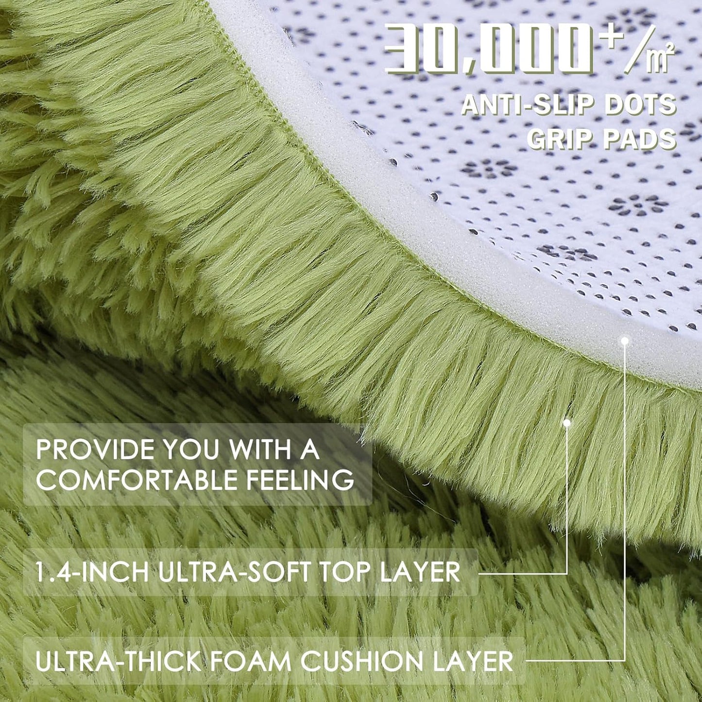 OLANLY Machine Washable 2x4 Runner Rugs - Soft Fluffy Shaggy Indoor Carpet for Bedroom & Hallway | Grass Green