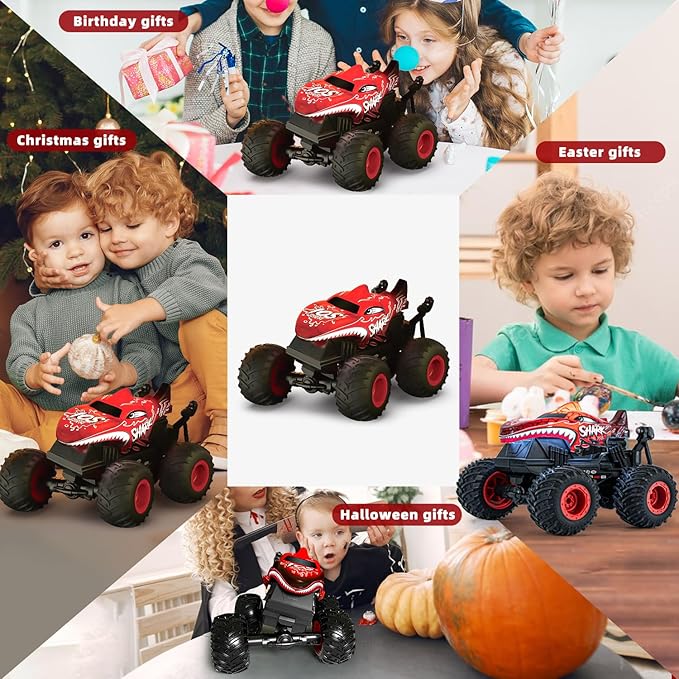 Gohero Remote Control Monster Truck Toys 1:20 Scale RC Shark Monster Trucks with Light & Music 2.4Ghz Remote Control Car Boys 4-7 & 8-12 Remote Control Truck with 360° Spin Walk Upright &am