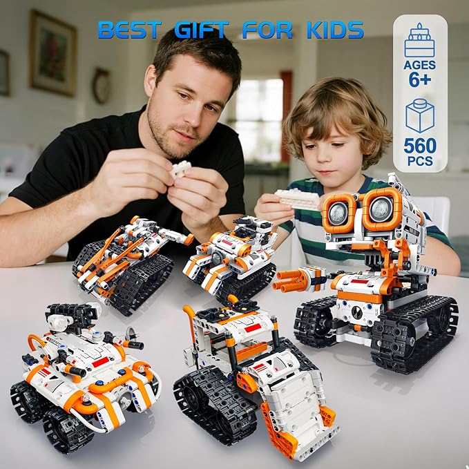 5 in 1 STEM Robotics Building Kit 560 PCS APP/Remote Control Robot Toy Building Block Sets Compatible with Lego Robot Control & Programming Coding Robotic Toys Birthday Great Gifts for Boys 8-1