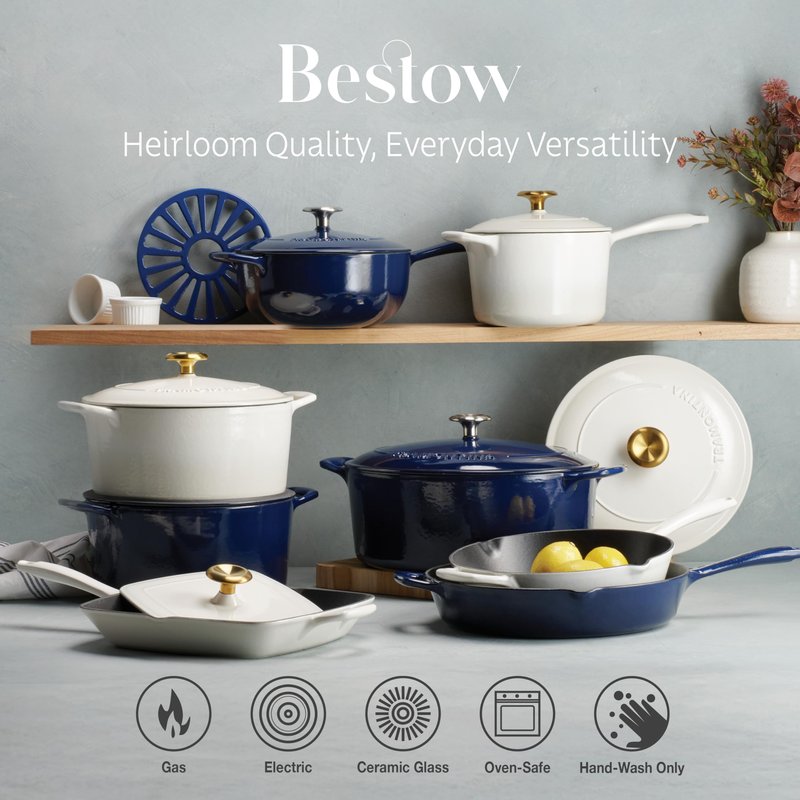 Tramontina Bestow Enameled Cast Iron Skillet with Lid, 12-inch Frying Pan, Blue