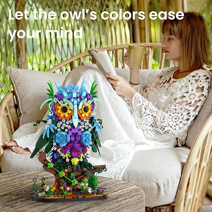 JOJO&Peach Floral Owl Toy Building Sets for Girls MOC Flower & Animal Collectible Home Decor and Office Art Christmas Birthday Gifts Toys for Women Adults and Teens Age 8 10 12 14+ (1193 Pie