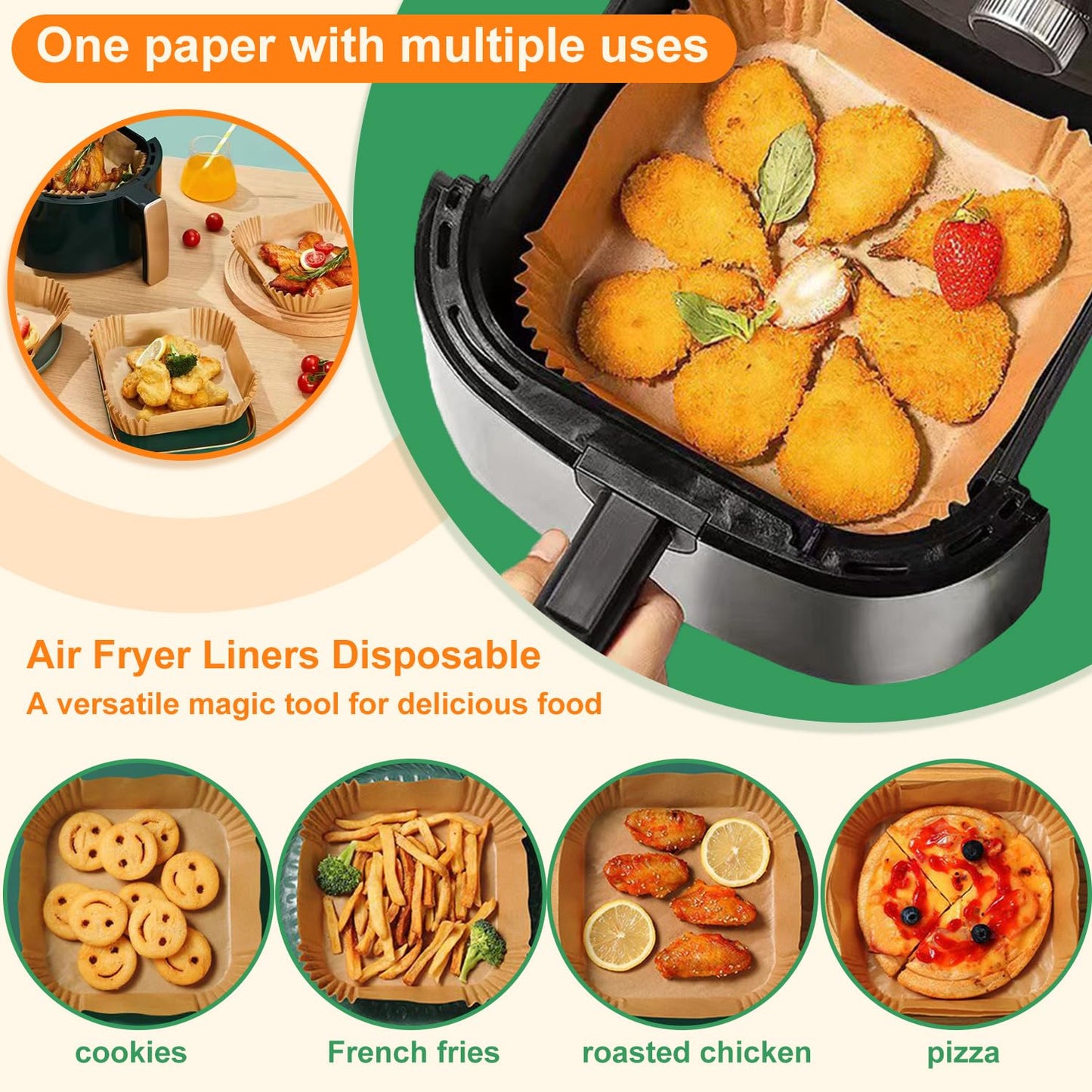 250 Pcs Air Fryer Liners Disposable 8 Inch,Non-Stick Oil-Resistant Air Fryer Paper Liners for 5–8 QT Baskets, Parchment Paper Liners for Air Fryer, Oven, and Microwave Use (Square)