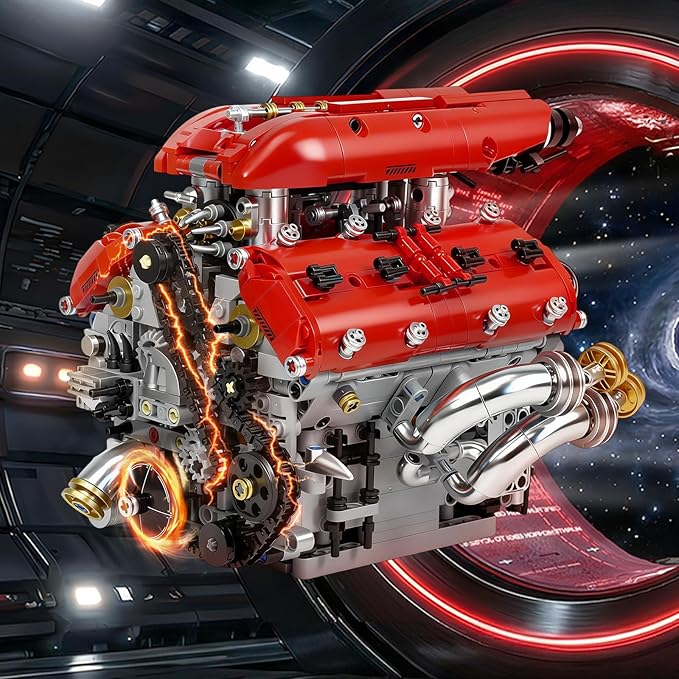 V8 Engine Model Kit Build Your Own Visible Car Motor Advanced STEM Mechanical Building Block Set for Adults Collectible Engine Model for Display Desk Decor & Gift to Car Lovers
