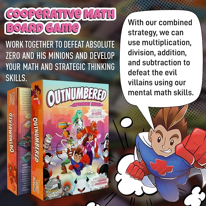 Outnumbered: Improbable Heroes Board Game - A Mensa Award Winning Superhero Math Game | Fun & Educational Game for Kids Adults and Families | STEM Toy to Learn Multiplication & Division