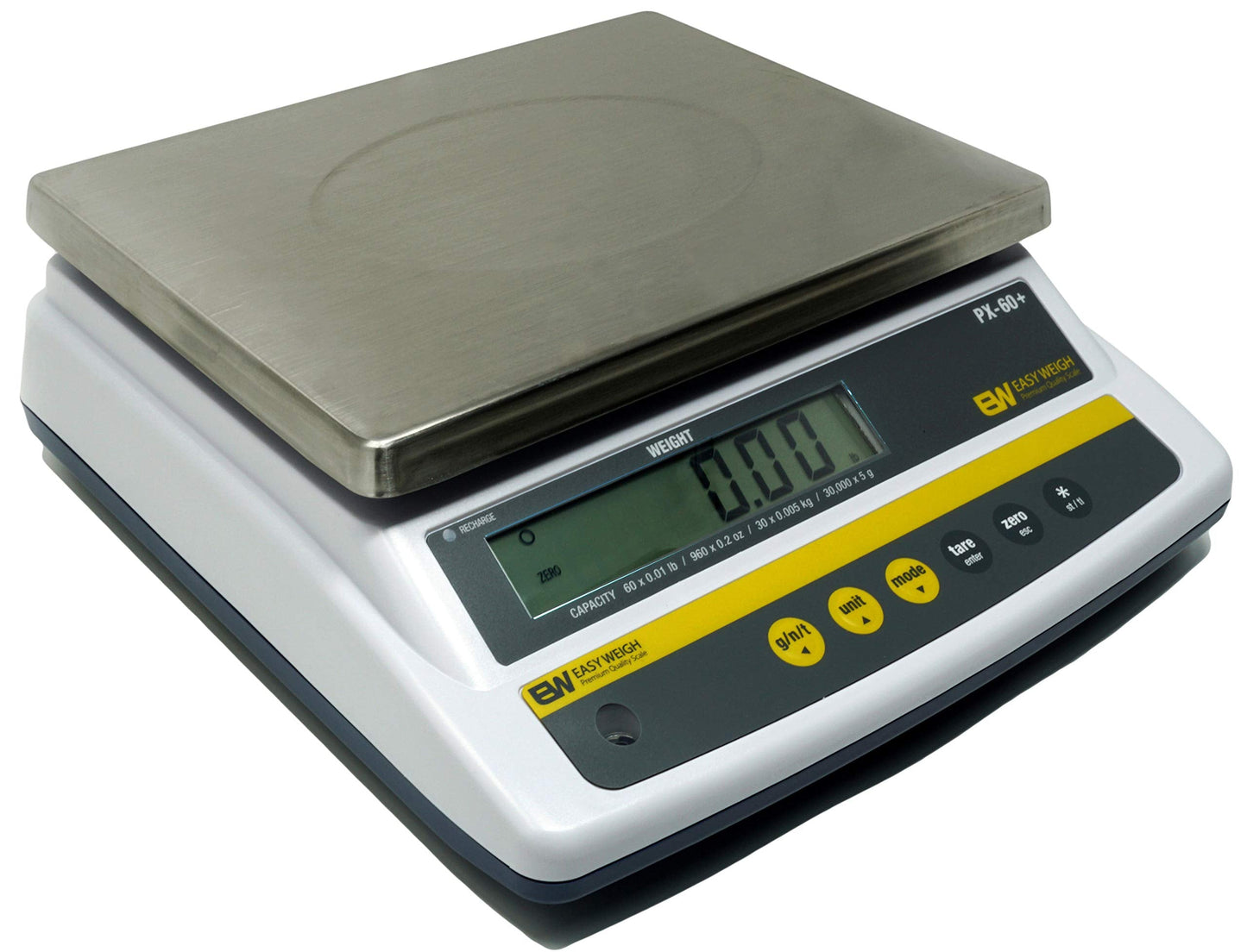 Easy Weigh PX 60 x 0.01 LB Capacity Digital Scale Rechargeable Battery Operated LCD Display Stainless Steel Platter KG Grams Ounces OZ Kitchen Deli Produce Electronic NTEP (PX-60)