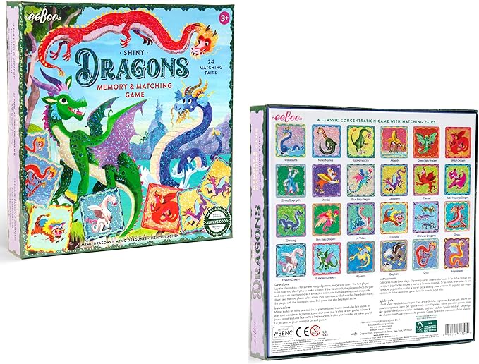 eeBoo: Memory and Matching Game - Shiny Dragons - 24 Pairs Develops Recognition Concentration Memory & Vocabulary Skills Age 3+