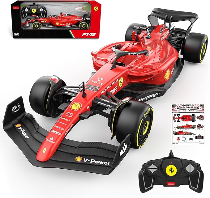 BEZGAR 1:18 Ferrari F1 75 Remote Control Car - 2.4GHz RC Race Car with Authentic Livery DIY Body Stickers - Officially Licensed F1 for Kids & Enthusiasts - Ferrari RC