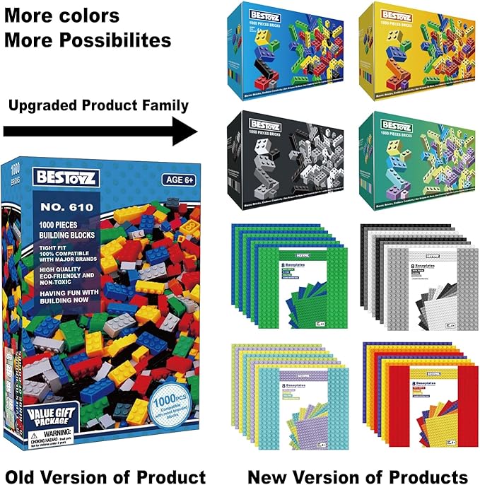 Building Bricks 1000 Pieces in Pastel Colors Classic Building Blocks Toys & Gifts for Boys & Girls Aged 4+