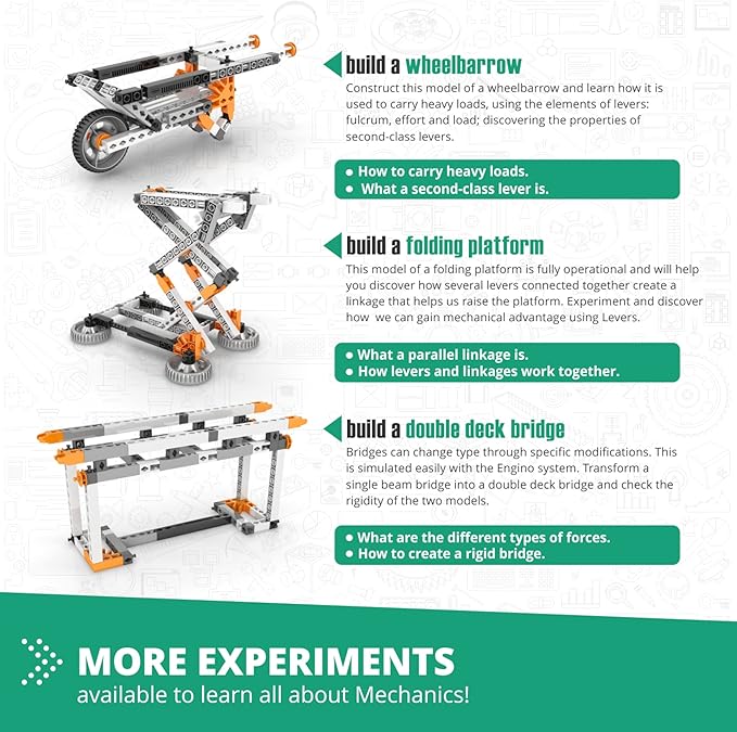 Engino STEM Toys Mechanics: Levers Linkages & Structures Engineering Kits for Kids 9+ Gifts for Boys & Girls Educational Building Toys Fun Kids Activities (16 Model Options)