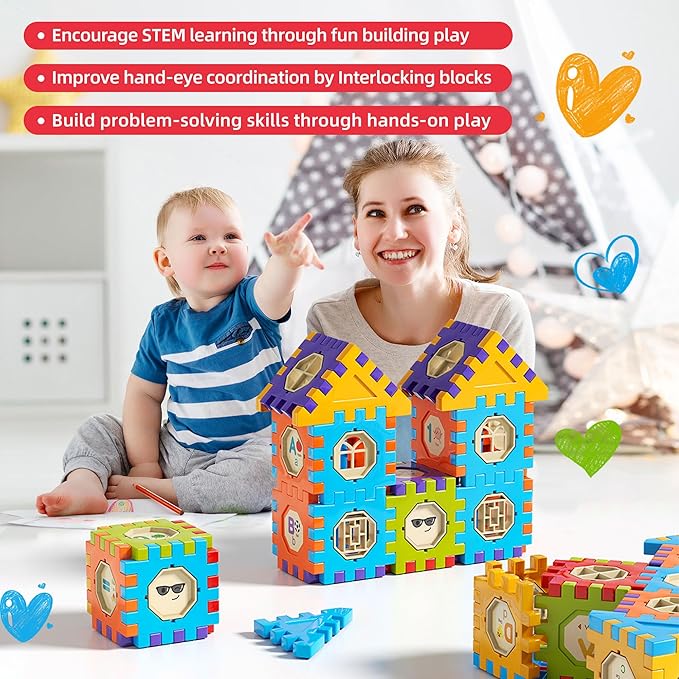 Building Blocks for Toddlers & Kids 186 Pcs Toy Building Sets – Colorfull STEM Educational Toys – Interlocking Building Blocks for Toddlers and 3+ Age Kids