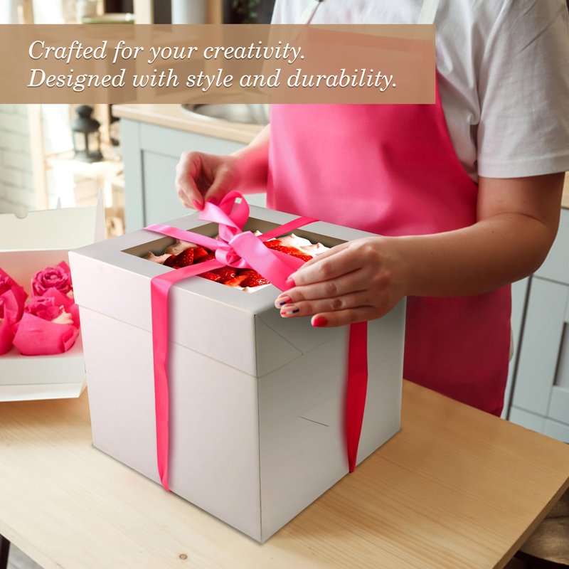 Cakebon Cake Boxes - 8x8x8 Inch 24-Pack Cajas Para Pasteles - Cake Box With Window for Birthdays, Weddings and Parties