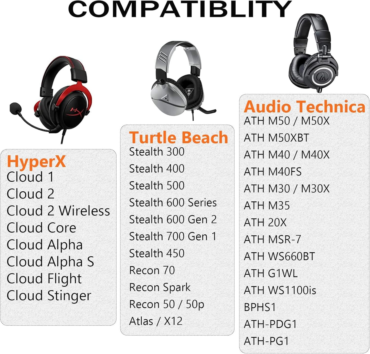 Upgraded Replacement Earpads Cushions for HyperX Cloud/Alpha, Audio Technica M50X/M40X, Turtle Beach Stealth 400/600 & More - Ear Pads with Breathable Mesh Fabric/Added Thickness/Memory Foam