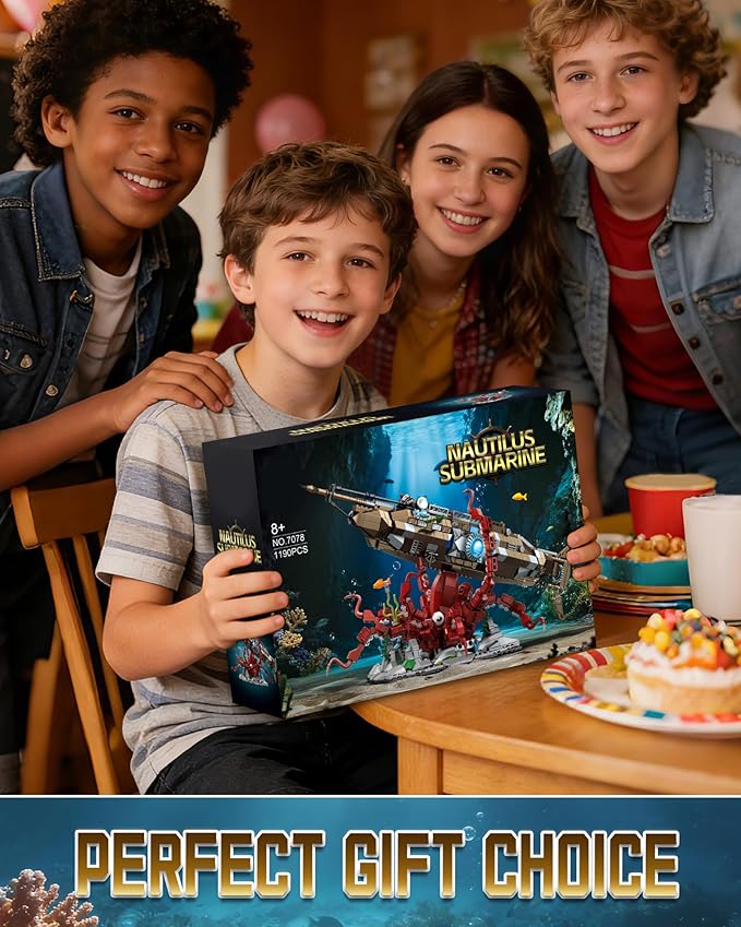 Octopus & Underwater Submarine Building Block Set for Adults Compatible with Lego Octopus Ocean Animal Collection Toy for Home/Office Decor Ideas Gifts for Christmas Birthdays