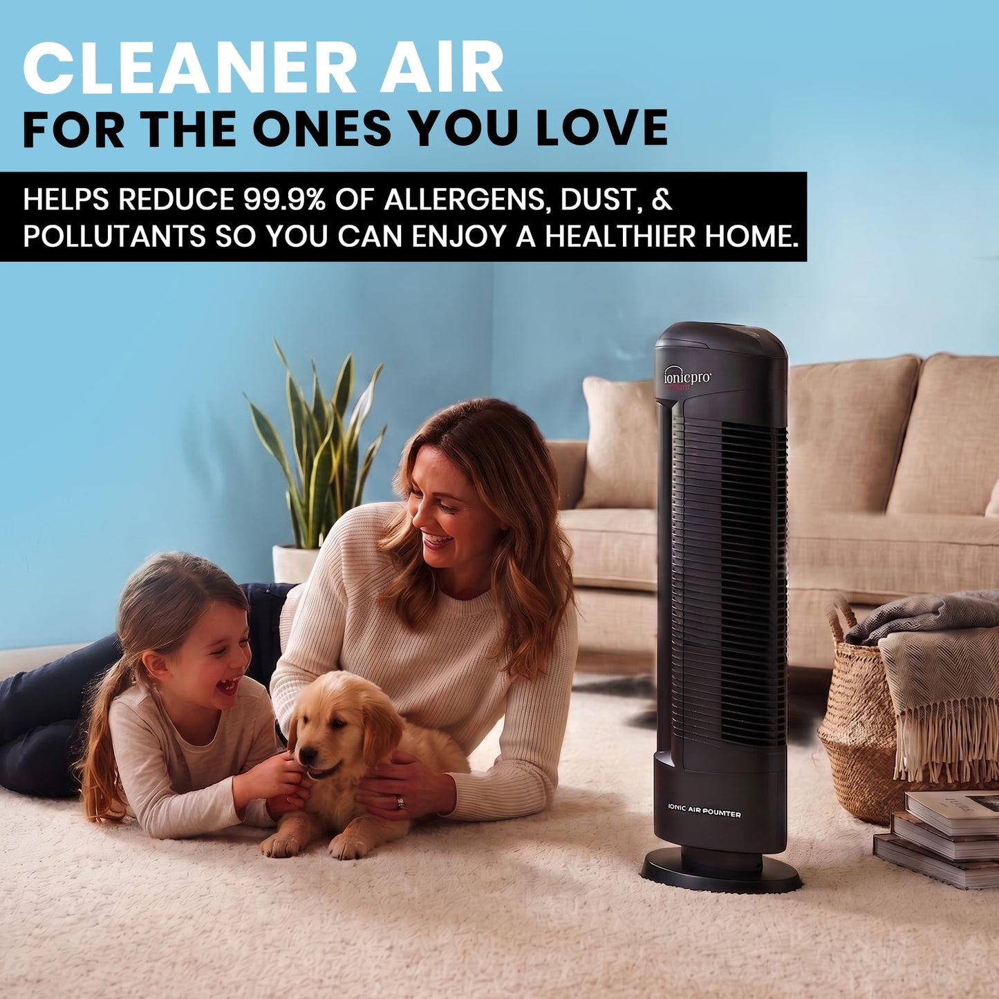 Ionic Pro Turbo (TA550) Ionic Air Purifier Tower for Home, Quiet Ionic Filterless Design, Covers Up to 600 Sq. Ft., Removes Odors, Smoke, Dust, and Allergens ā Black