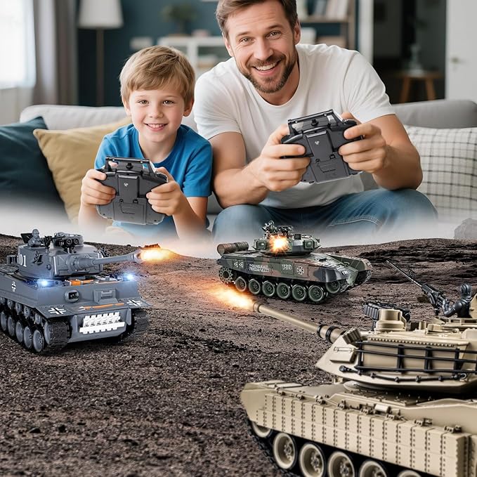 1/18 M1A2 Abrams RC Tank 2.4G Remote Control Tank That Shoot BBS with Smoke Sound and Lights 165ft Remote Control Army Model Toy Military All-Terrain Vehicle for Kids & Adults