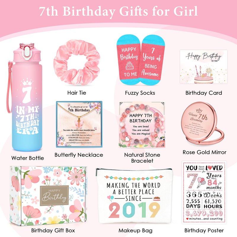 7 Year Old Girl Birthday Gifts for 7 Years Old Girls Gift Ideas Trending 7th Birthday Gifts for Girls Cool Seven Year Olds Girl Gift Happy 7th Decoration Present Popular Things with Tumbler Canvas Bag