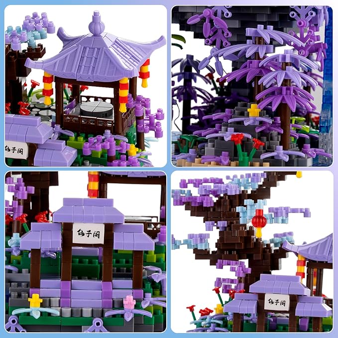 Cherry Blossom Tree House Micro Building Blocks SetPeach Blossom Pond Flowers Bricks Architecture Kit with LED Light Gifts for Adults and Kids(2500+Pieces)