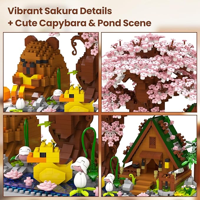 Capybara Cherry Blossom Bonsai Tree House Building Sets for Adults & Kids - 2280PCS Micro Mini Blocks Artificial Flower for Desk Office Home Decor DIY Arts & Crafts Kits Ages 8+ Girls &am