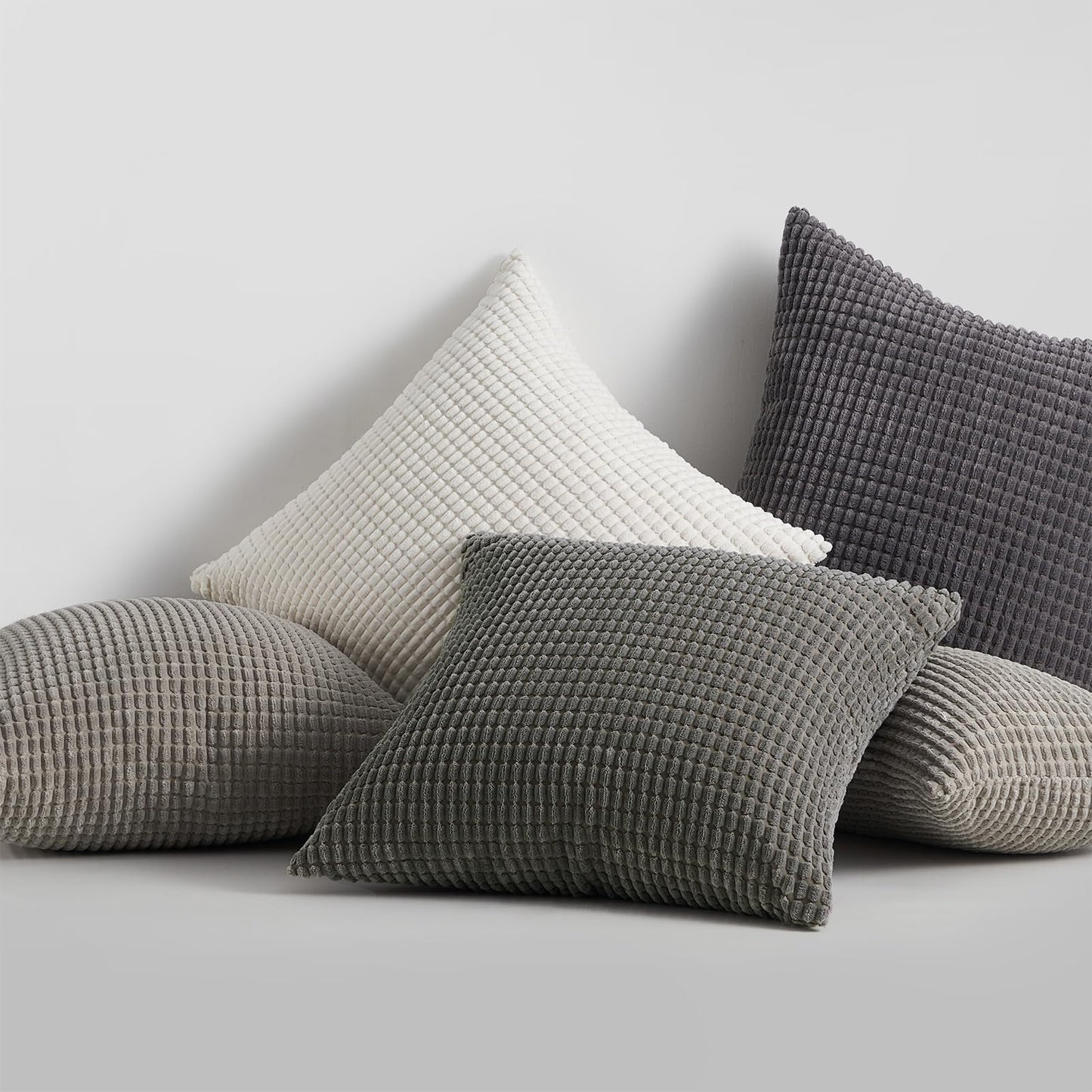Topfinel 4 Packs Grey Decorative Throw Pillow Covers 24x24 Inch for Living Room Couch Bed Sofa, Boho Western Farmhouse Home Decor, Square Soft Moss Corduroy Fall Cushion Case 60x60 cm